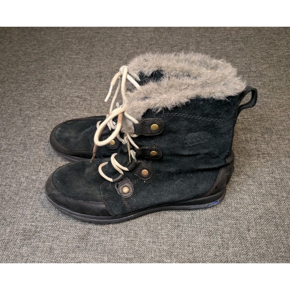 Sorel Explorer Joan Black Suede Lined Winter Boots NL3039-010 Women Sz 10.5